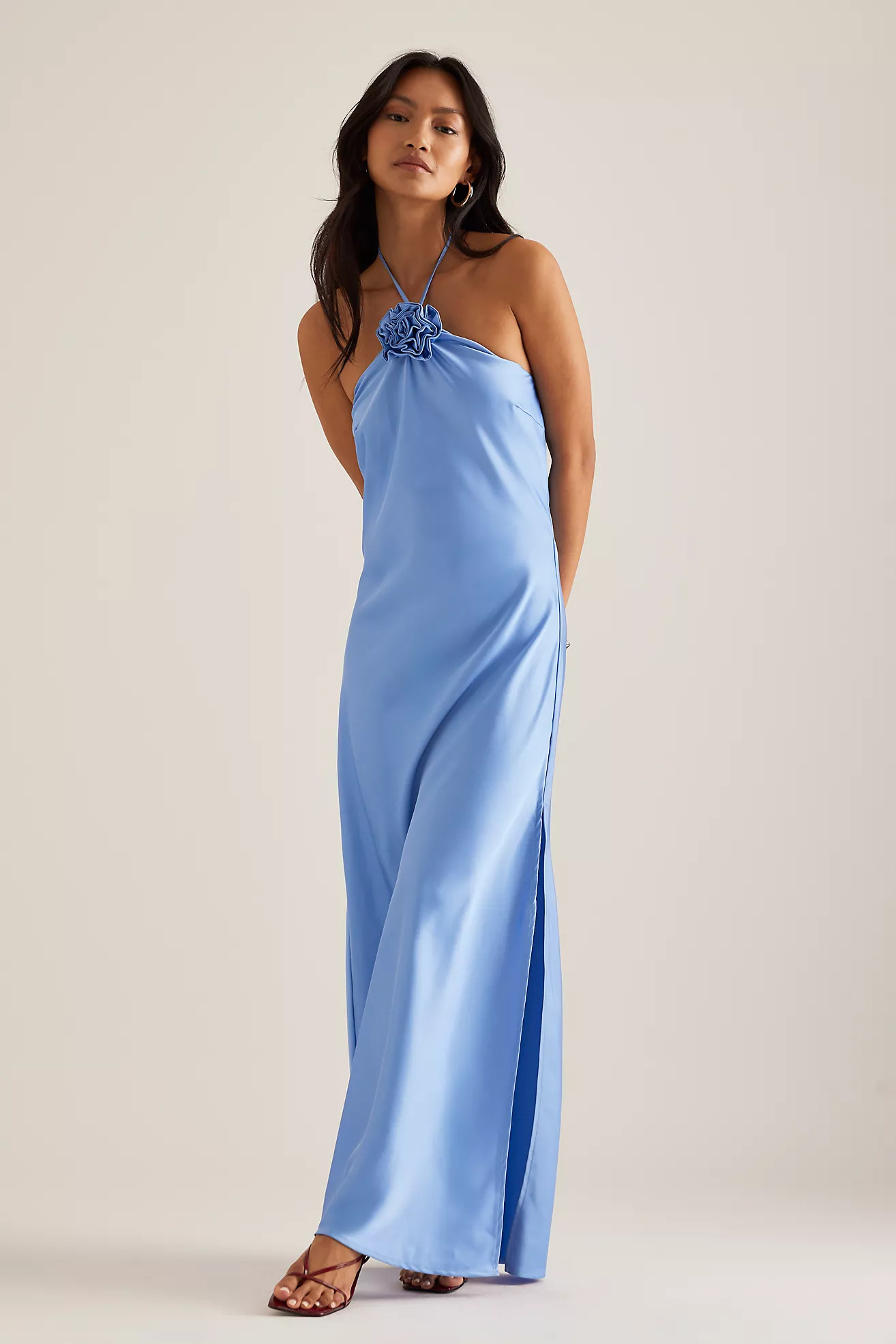Y.A.S Rosivia Rosette Halter Satin Maxi Dress | Anthropologie (UK)