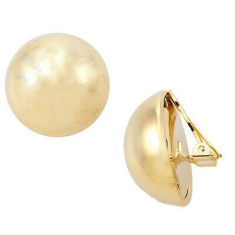 Lightweight Small Bulbous Shiny Gold Tone Plain Button Clip Earrings 1" Ladies Adult Female Women | Walmart (US)