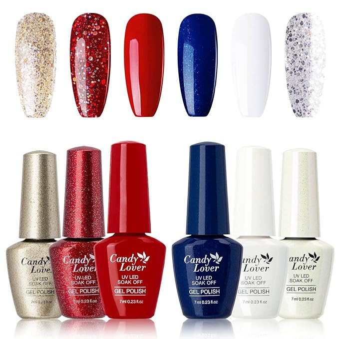 Candy Lover Glitter Gel Nail Polish Set, 6 Colors Nail Gel Polish Set, Golden Snow White Red Silv... | Amazon (US)