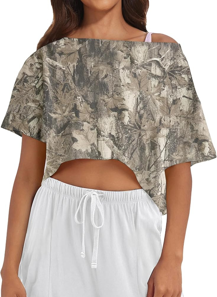 MISSACTIVER Oversized Off The Shoulder Top for Women Short Sleeve Boat Neck Crop Tee Loose Summer... | Amazon (US)