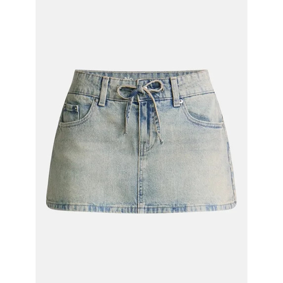 No Boundaries Self Tie Denim Cotton Mini Skort, Women’s XXS-XXL | Walmart (US)