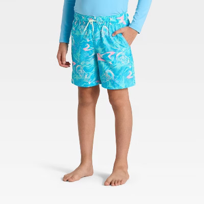 Boys' Sealife Trunk Swim Shorts - Cat & Jack™ Aqua Blue L | Target