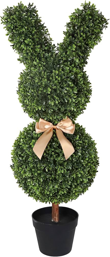 OAZALDA Artificial Bunny-Shaped Topiary Tree 35'' UV-Resistant Faux Boxwood Topiary Plant for Por... | Amazon (US)