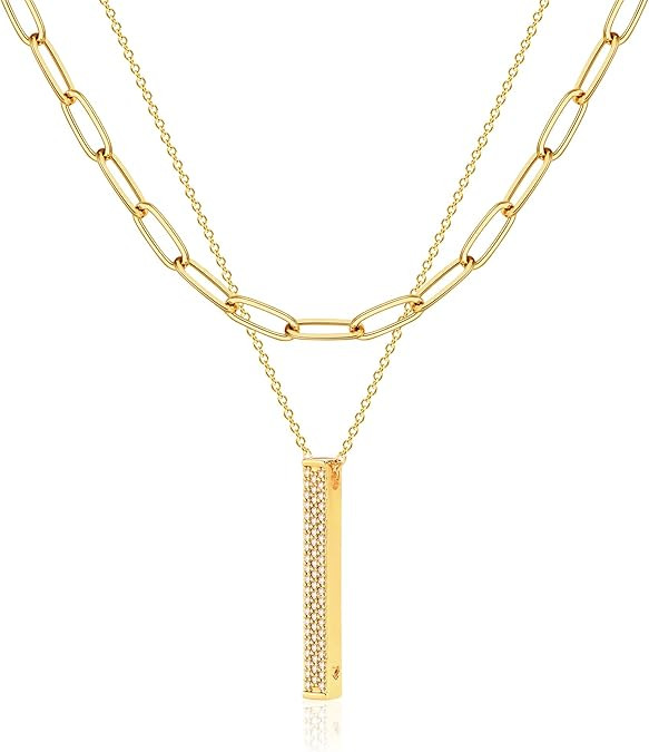 MEVECCO Layered Heart Necklace Pendant Handmade 18k Gold Plated Dainty Gold Choker Arrow Bar Laye... | Amazon (US)