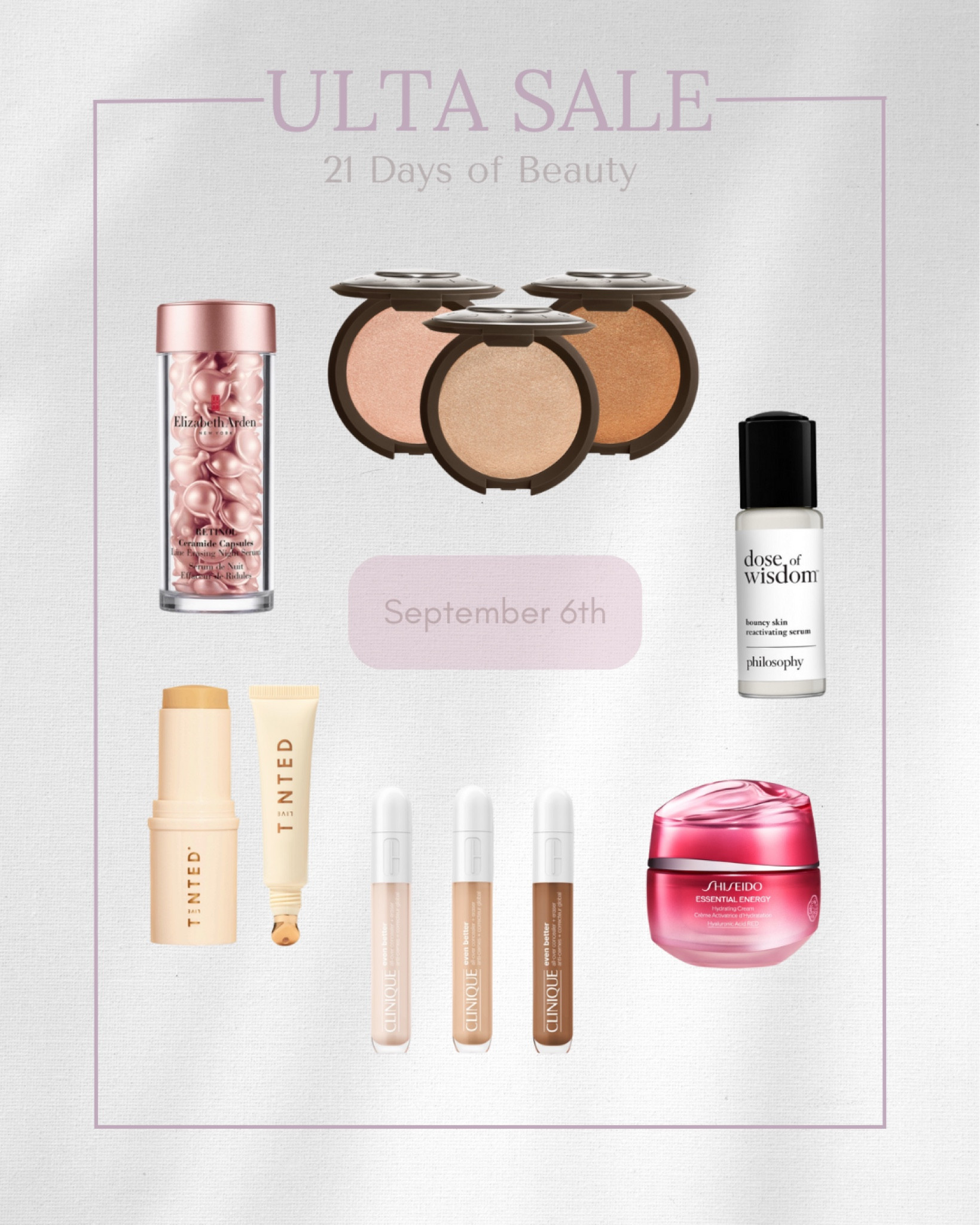 Ulta’s 21 Days of Beauty sale! If you have been eyeing any of these products, but did not want to pay full price for them, now is your chance. Everything that I have tagged is 50% off only today — September 6th! Click below to shop! Follow me @vit.amina.h to stay updated during Ulta’s 21 Days of Beauty! 💕

{ULTA Sale, Shiseido, Makeup primers, skincare, bronzer, beauty sale, skincare sale, Skincare must haves, makeup must have, ULTA beauty, ULTA skincare, LTKFind, concealer, Clinique, Elizabeth Arden, Tinted}

#LTKbeauty #LTKsalealert #LTKSale