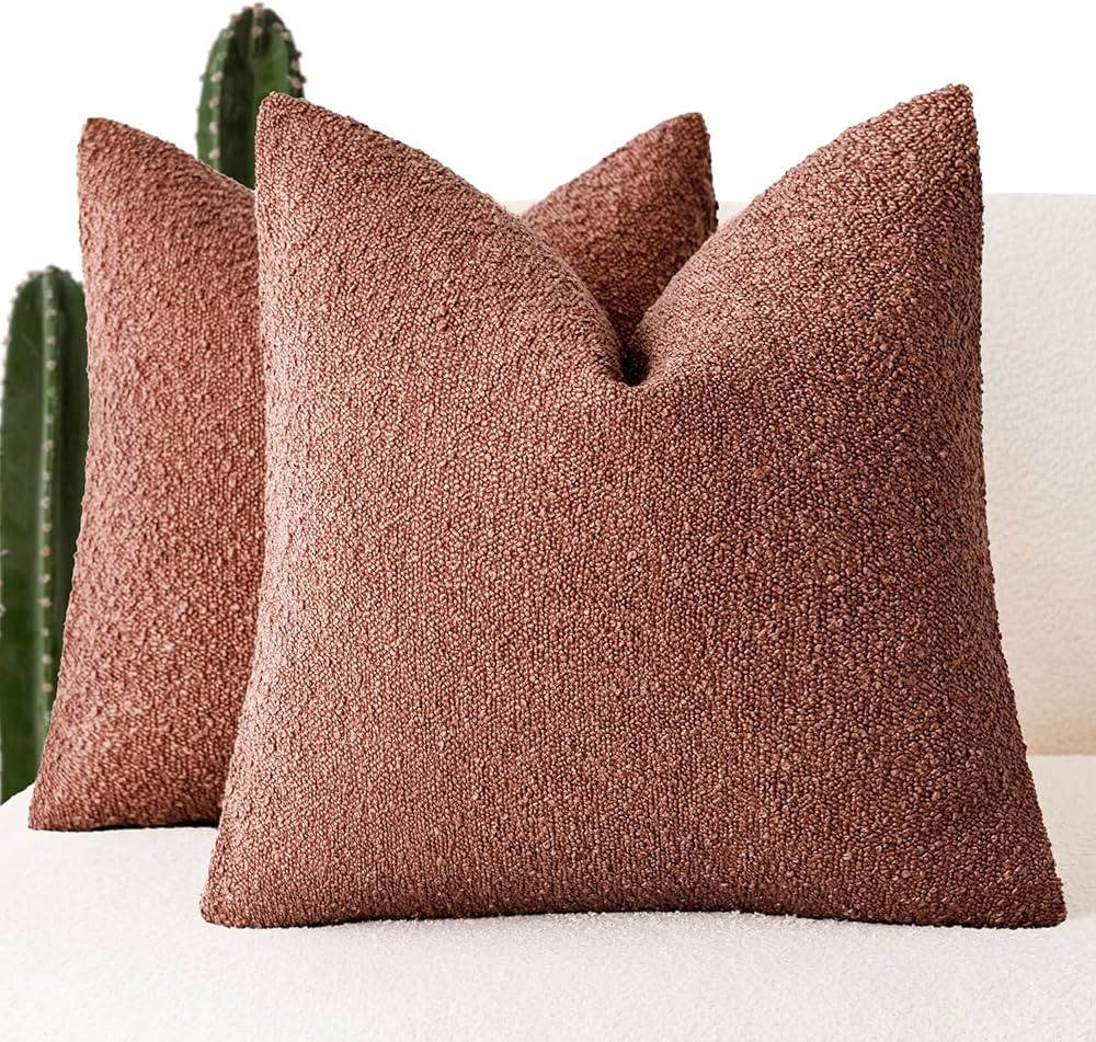 Foindtower Pack of 2, Decorative Textured Boucle Throw Pillow Covers Accent Solid Pillow Cases Co... | Amazon (US)