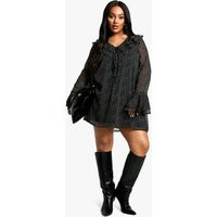 Womens Plus Polka Dot Chiffon Smock Dress - Black - 24 | boohoo (US & Canada)