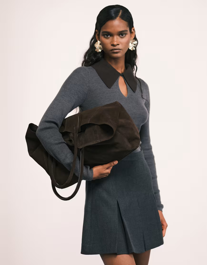 ASOS DESIGN Premium suede bonded tote bag in chocolate-Brown | ASOS (Global)