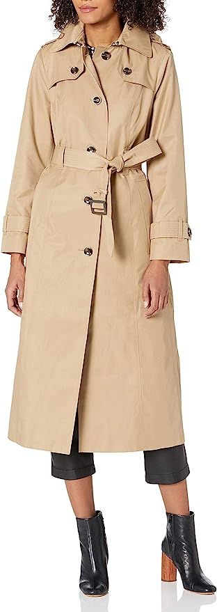 LONDON FOG Women's Single Breasted Long Trench Coat with Epaulettes and Belt | Amazon (US)