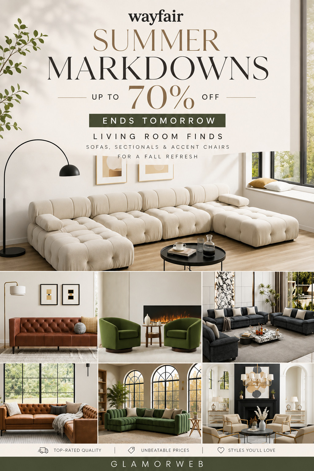 Ladies, if you've been waiting to give your living room that cozy designer look, this is your sign! 🛋️ From comfy sofas and spacious sectionals to stylish accent chairs, Wayfair's Summer Markdowns are here with up to 70% OFF—but it all ends TOMORROW! Don't miss your chance to create the perfect space for relaxing, hosting, and getting ready for a cozy fall refresh. 🍂✨

#Wayfair #SummerMarkdowns #SaleEndsTomorrow #LivingRoomDecor #LivingRoomFinds #LivingRoomSofas #Sectionals #AccentChairs #HomeDecor #HomeInspo #InteriorDesign #CozyHome #FallRefresh #FallDecor #LivingRoomGoals #HomeStyle #ModernHome #AffordableDecor #ShopTheSale #HomeMakeover 

 #LTKSeasonal #LTKHome #LTKSaleAlert