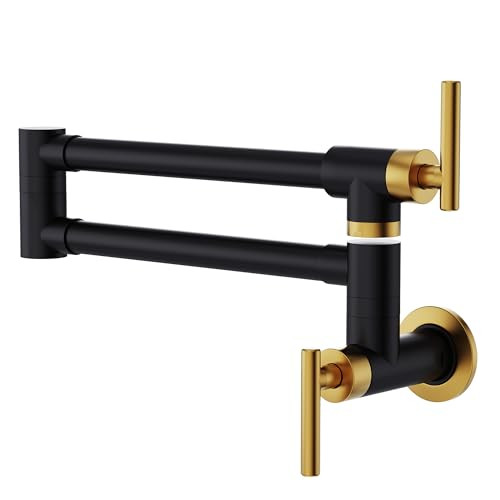 GIMILI Black and Gold Pot Filler Faucet Commercial Wall Mount Faucet Pot Filler Folding Faucet Stretchable Double Joint Swing Arm Pot Filler Copper Rotatable Wall Faucet | Amazon (US)