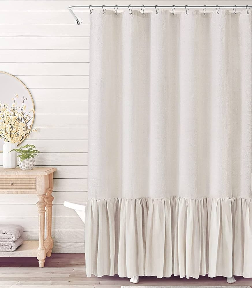 Farmhouse Shower Curtain with A Ruffle Hem, Cream Linen Shower Curtain for Bathroom,Natural,72"x7... | Amazon (US)