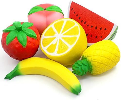 6PCS Jumbo Squishies Slow Rising Strawberry Peach Banana Lemon Watermelon Pineapple Charms Fruit ... | Amazon (US)