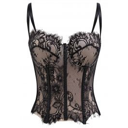 Floral Lace Corset Mesh Bra Top in Black | Chicwish