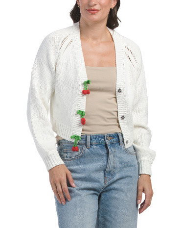Long Sleeve Cherry Button Cardigan for Women | Cotton/Acrylic | Marshalls