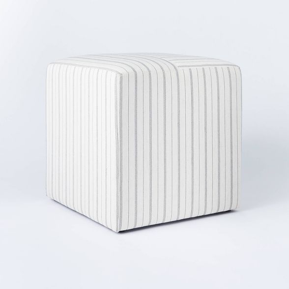 Lynwood Square Upholstered Wide Cube Stripe Cream - Threshold™ designed with Studio McGee | Target