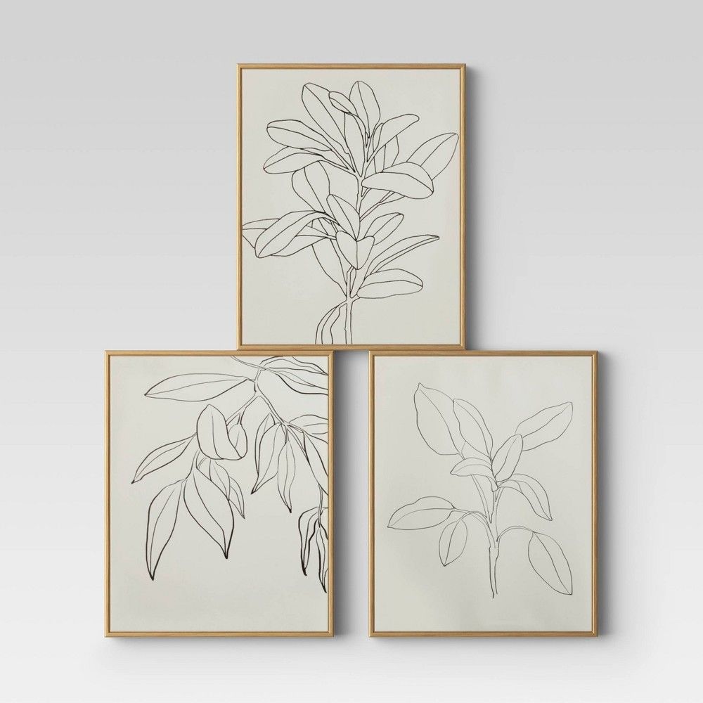 (Set of 3) 16"" x 20"" Leaf Illustrations Framed Wall Canvas - Opalhouse | Target