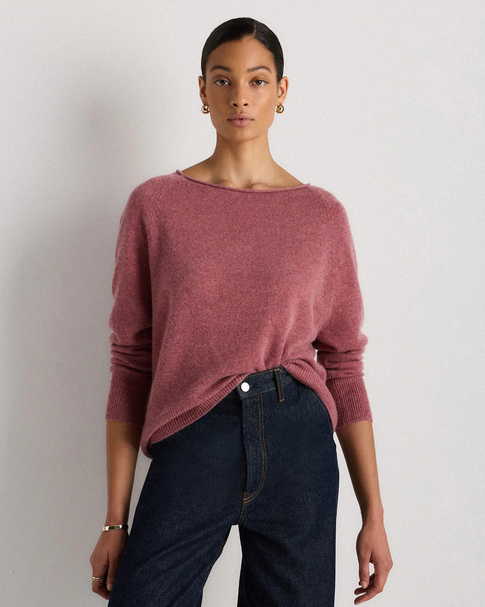 Mongolian Cashmere Boatneck Sweater in Heather Shaded Rose Pink | Quince