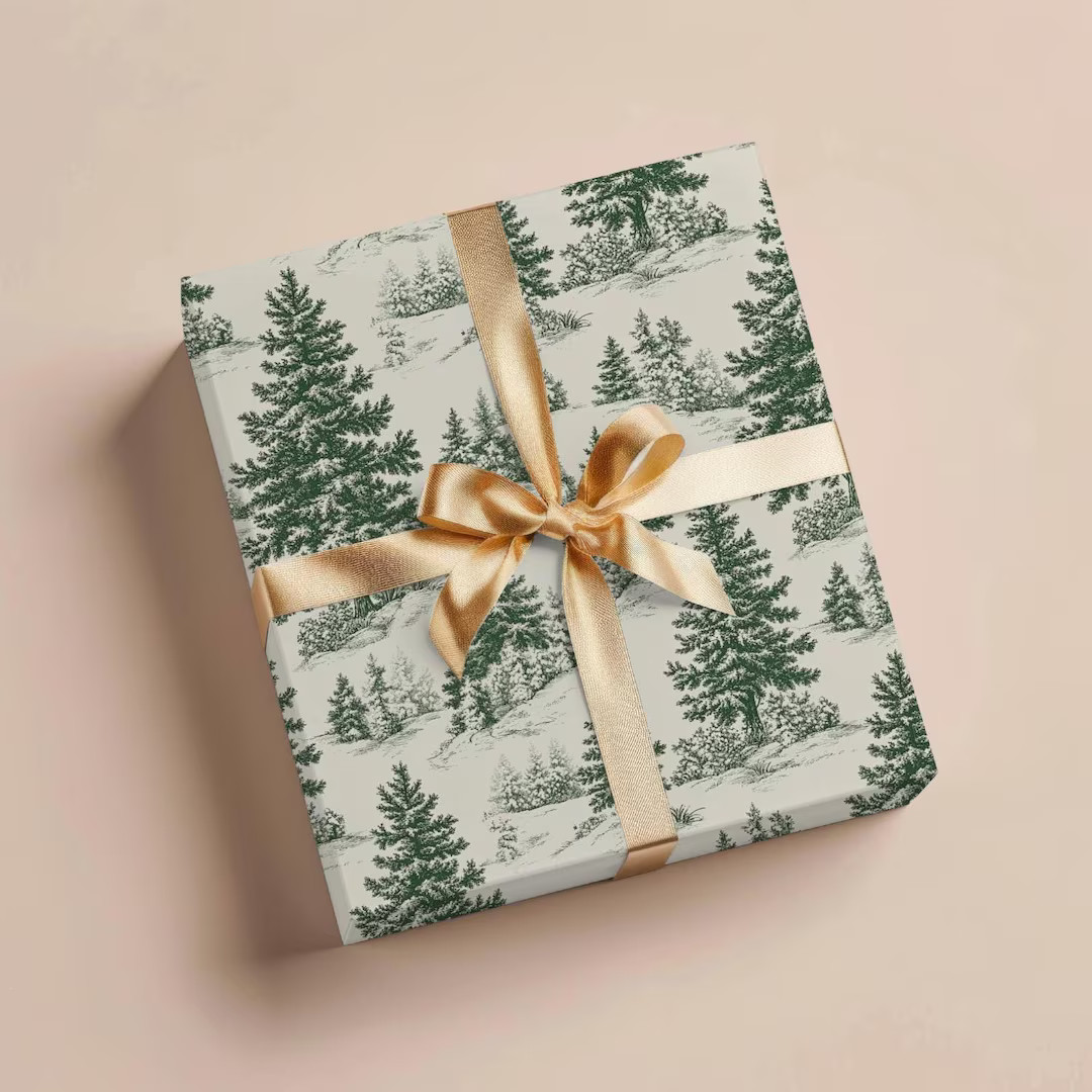 Vintage Christmas Toile Gift Wrap Holiday Gift Wrapping Paper Christmas Gift Wrap Christmas Tree ... | Etsy (US)