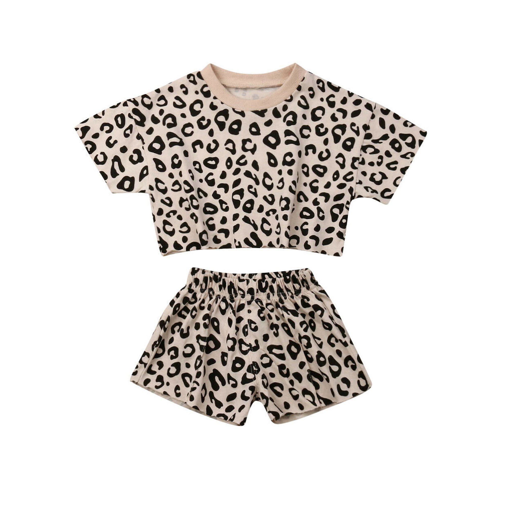 One Opening Baby Girl 2pcs Summer Leopard Clothes Short Sleeve Tops Shorts Pants Outfits Set | Walmart (US)
