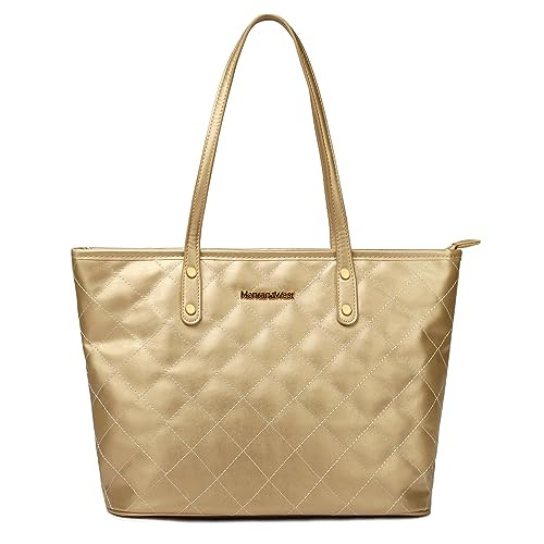 Montana West Quilted Tote Bag for Women Shoulder Bag Fashion Handbags with Top Zipper | Amazon (US)
