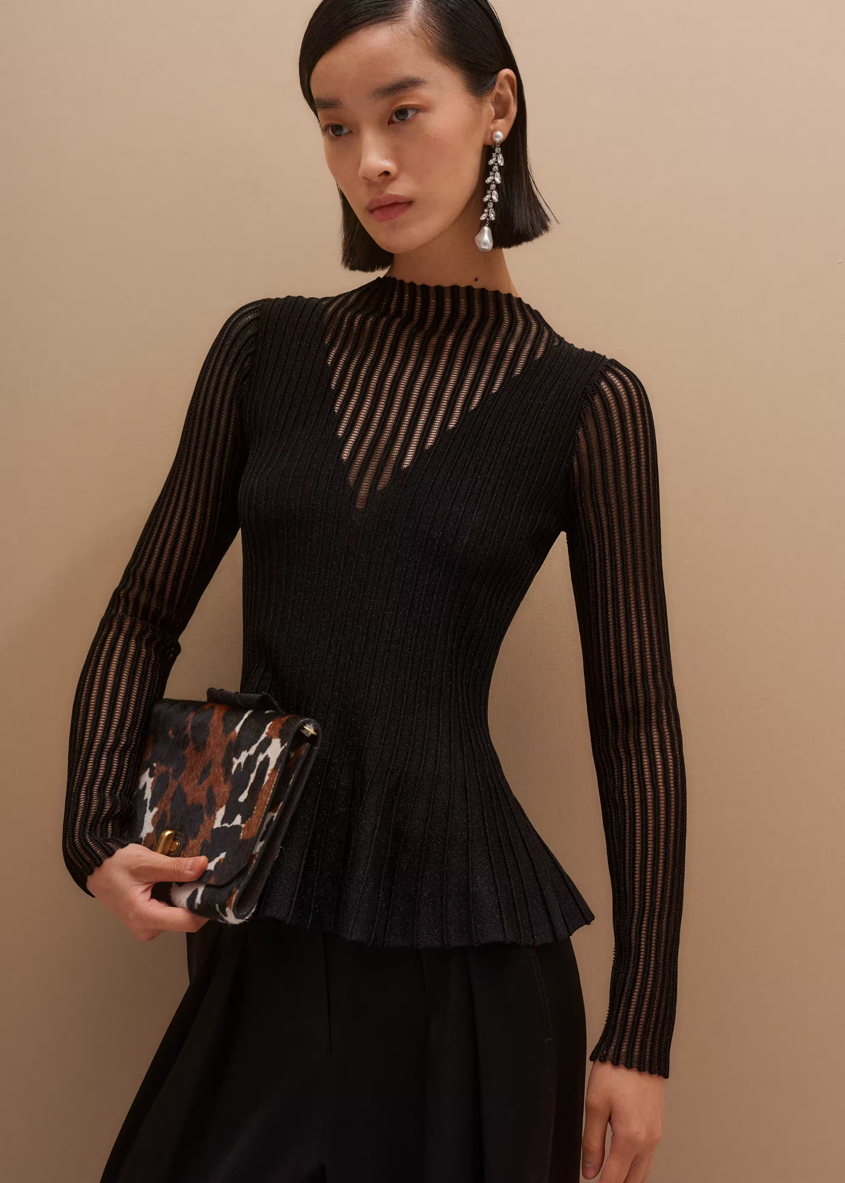 Sheer Knit Peplum Top Fine Metallic Knit | ME+EM US