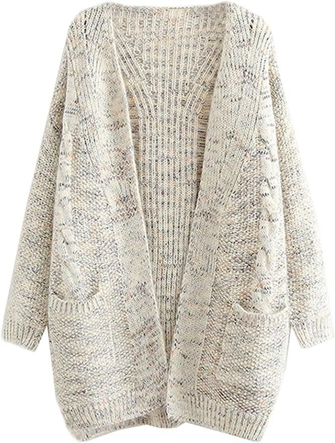 futurino Knit Cardigan Women's Chunky Open Front Outwear Cover Up with Pockets | Amazon (US)