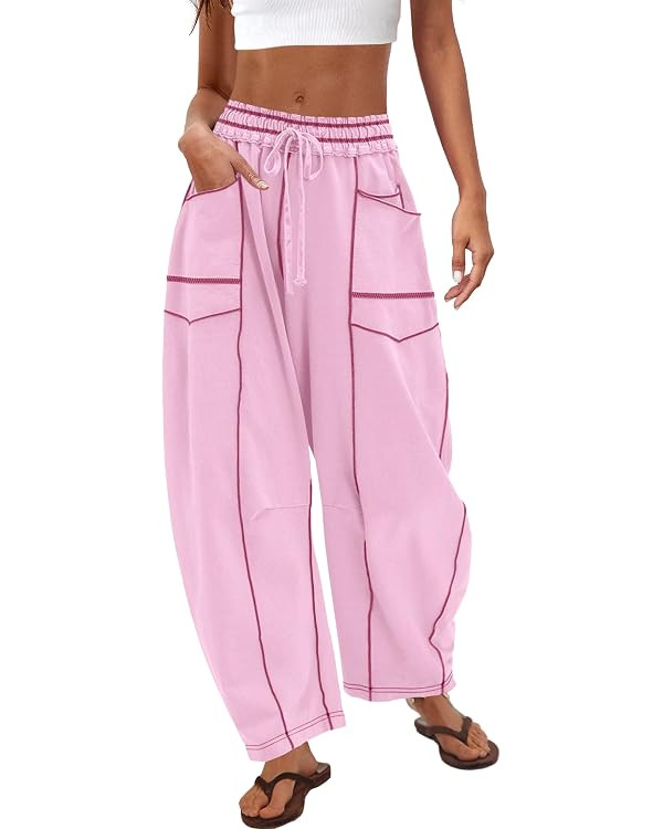 Nirovien Womens Barrel Sweatpants High Waisted Wide Leg Sweatpants Drawstring Lounge Baggy Pants ... | Amazon (US)
