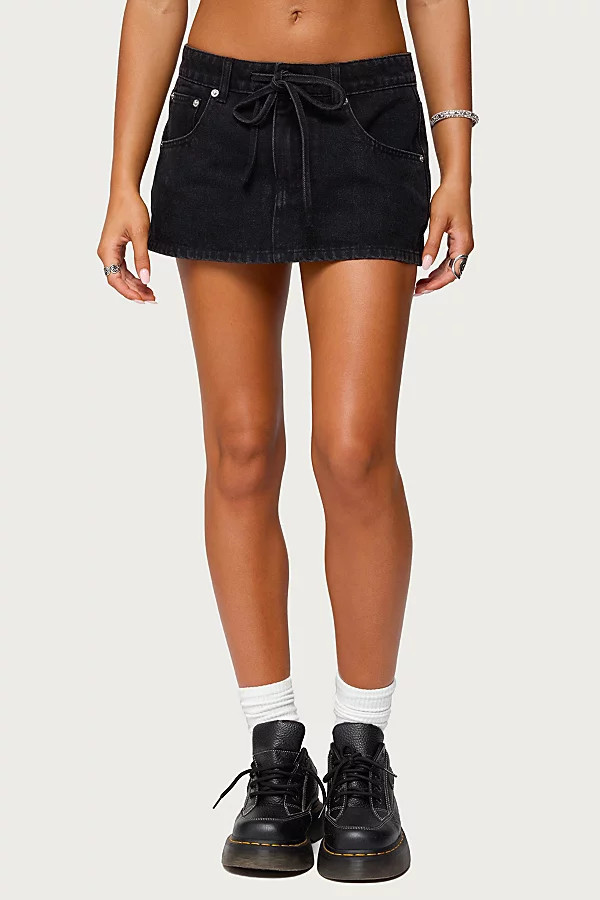 Edikted Ziggie Tie Front Denim Mini Skort in Black, Women's at Urban Outfitters | Urban Outfitters (US and RoW)