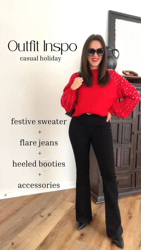Holiday casual!

Sweater-Wearing small
Flare jeans-wearing medium Spanx
Booties-TTS

Holiday party sweater | Amazon fashion |Spanx Black Friday | black booties .| heel | 

#LTKHoliday #LTKunder50 #LTKstyletip