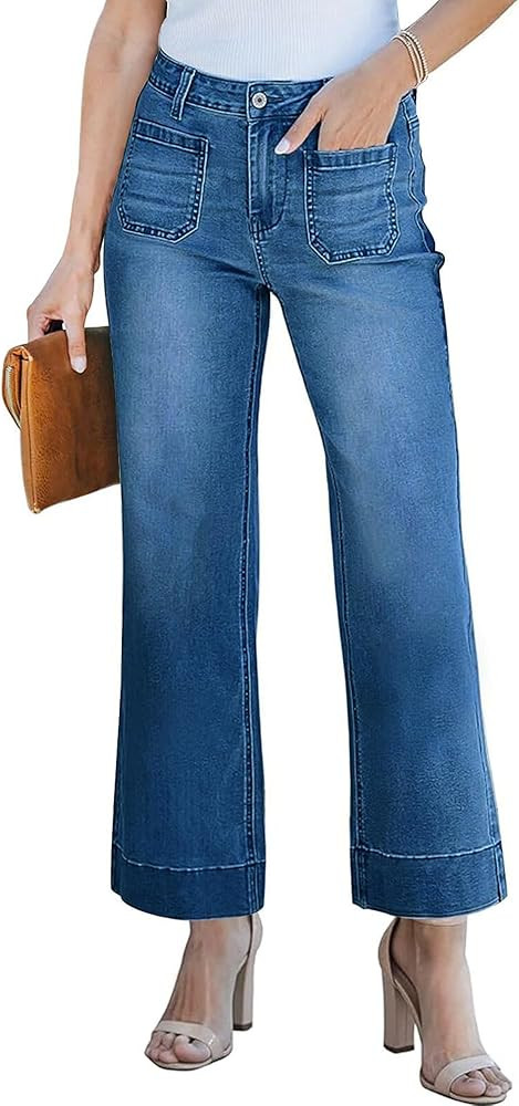 Womens Wide Leg High Waisted Sailor Petite Jeans Trendy Cropped Baggy Denim Pants with Patch Pock... | Amazon (US)