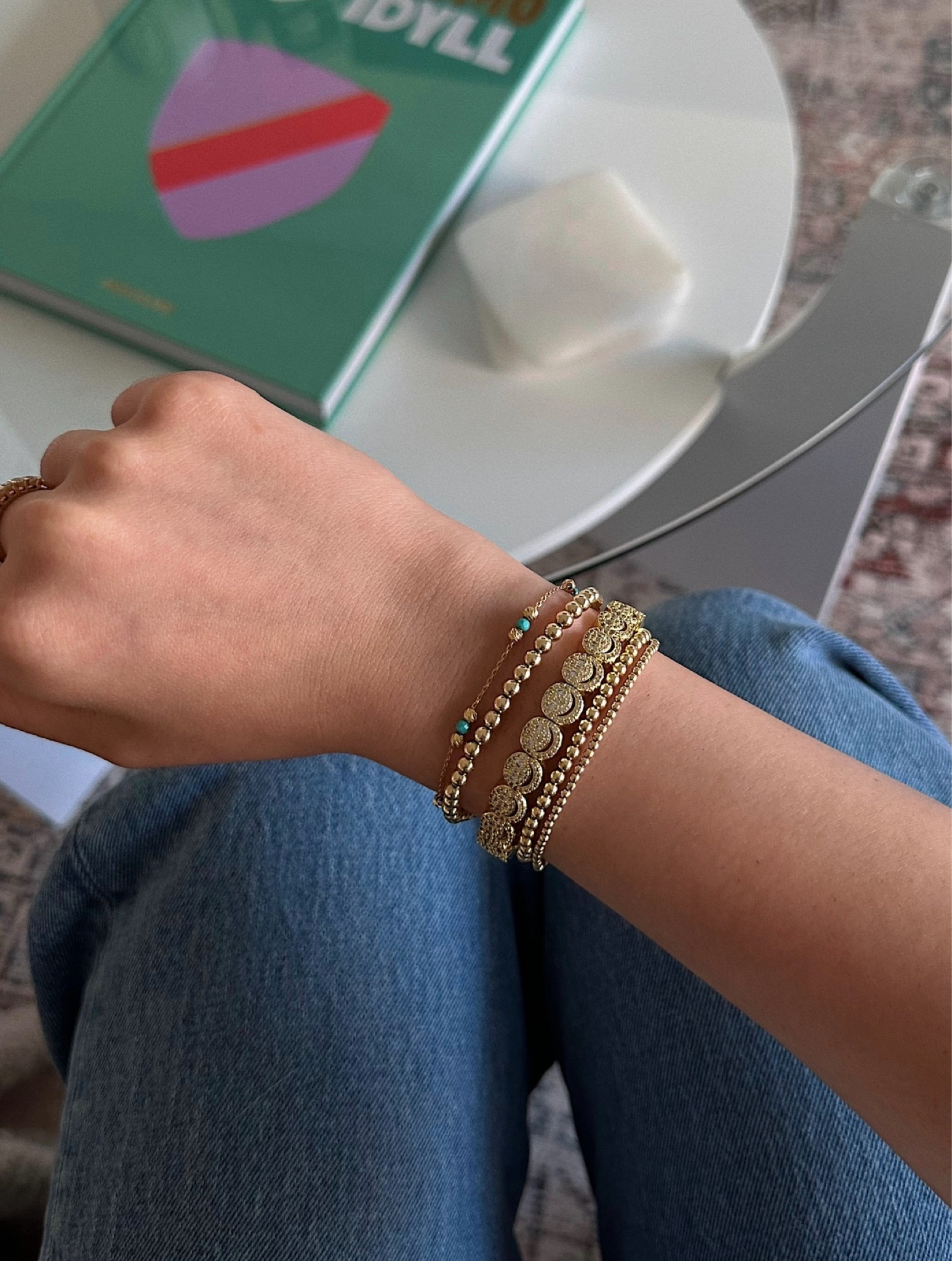 bracelets!! ✨ the 3 beaded ones r from etsy, linked here (got 2, 3, 4mm)

-smiley bracelet is Lisa gozlan, blue beaded one frm a jeweler 🫶