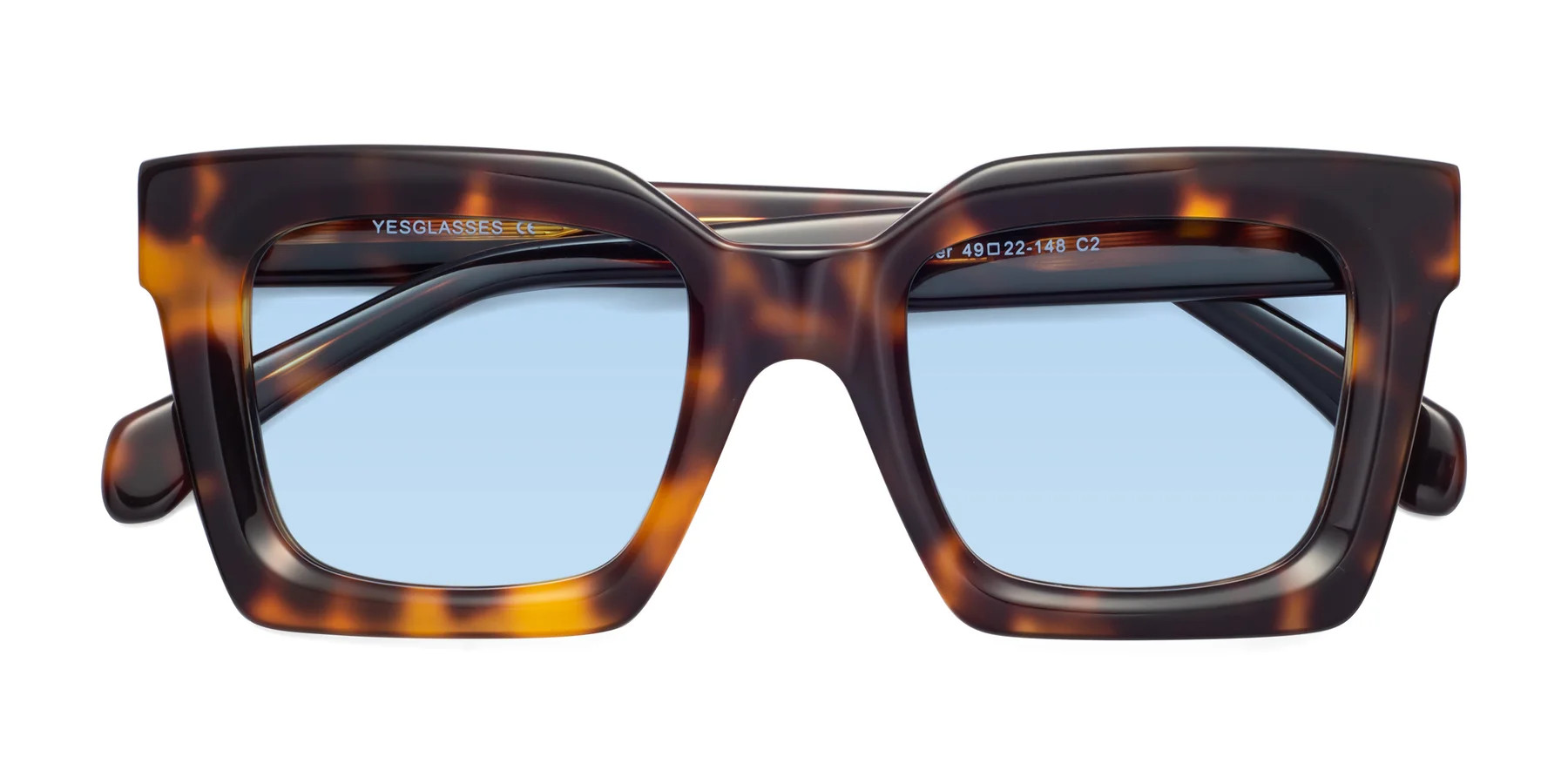 Tortoise Oversized Thick Square Tinted Sunglasses with Light Blue Sunwear Lenses - Piper | Yesglasses