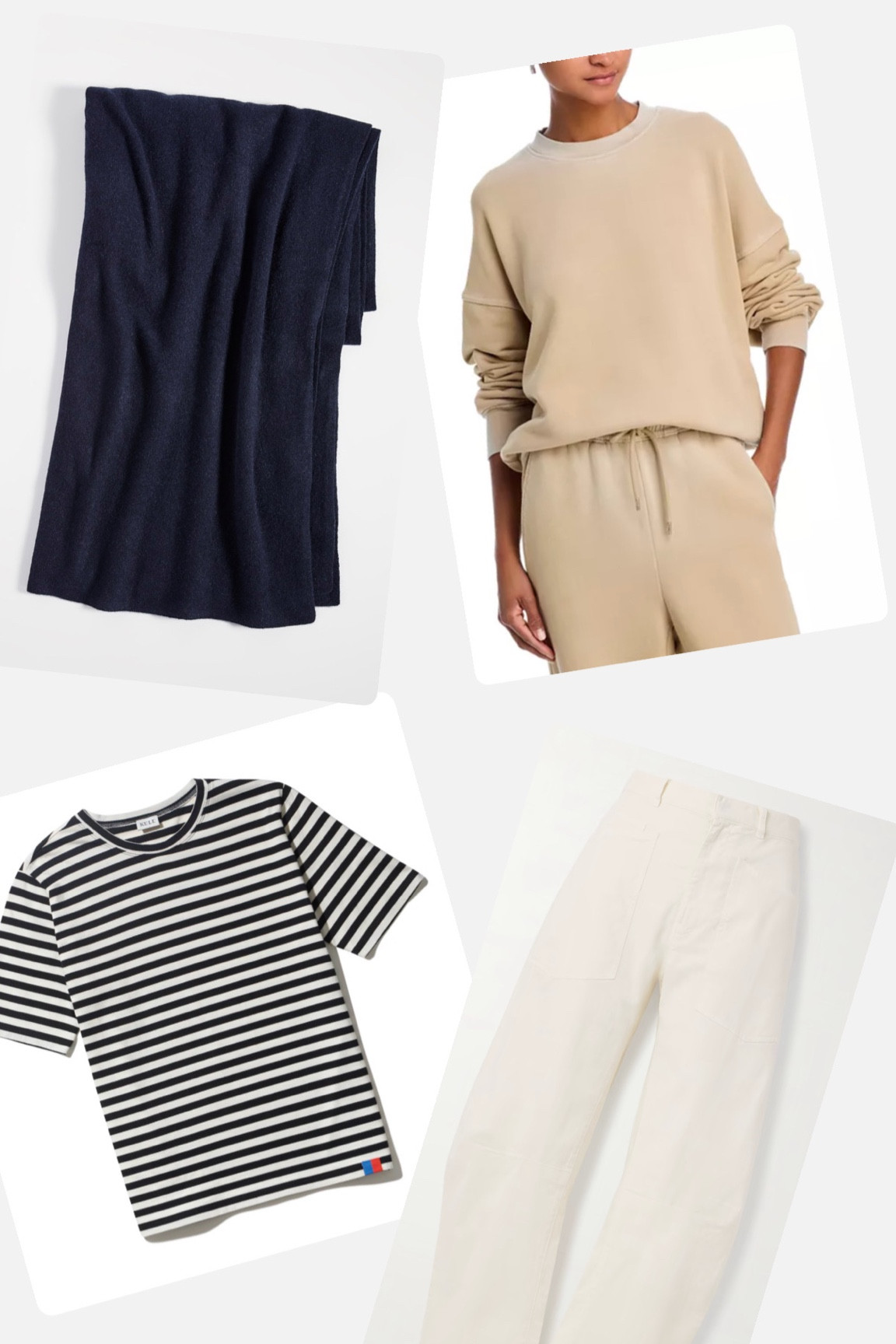 Airport outfit inspo. 
These Nili Lotan pants are lightweight and super comfortable to travel in. I’ve been loving the fit and style of  Cotton Citizen sweatshirts. Nice mid weight  layer for in  flight. Stripes are always a classic and a navy cashmere scarf  to finish’s off the look - effortlessly chic and cozy. If you prefer to wear sweats. I love this set by Varley.  

The Nili pants run a size big. Go down 1 size  

#LTKStyleTip #LTKTravel #LTKActive