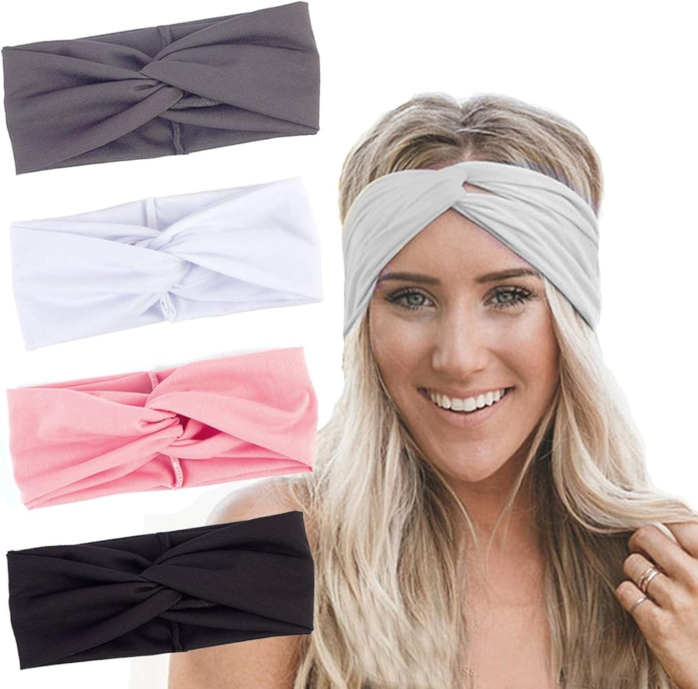 RIOSO Turban Headbands for Women Twisted Boho Headwrap Yoga Workout Sport Thick Head Bands(4 pack) | Amazon (US)