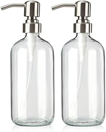 AmazerBath 16 Oz Glass Soap Dispenser, 2 Pack Glass Soap Dispenser with Pump Stainless Steel Chro... | Amazon (US)