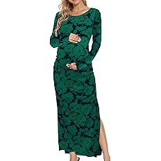 Smallshow Women's Split Maternity Dress Long Sleeve Ruched Pregnancy Clothes | Amazon (US)