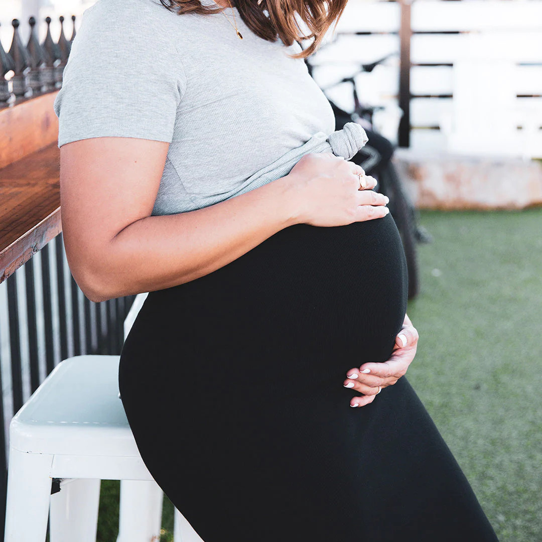 Ribbed Bamboo Maternity Midi Skirt | Black | Kindred Bravely