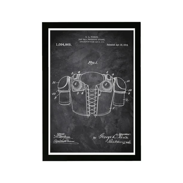Wynwood Studio Sports and Teams Framed Wall Art Prints 'Foot-ball protective apparel 1914 Chalkbo... | Walmart (US)