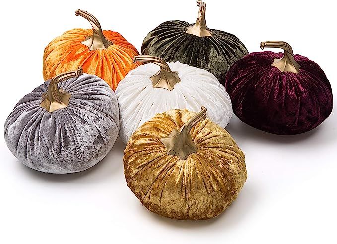 Ogrmar Set of 6 Pack Handmade Velvet Pumpkins Decor,Super Soft Stuffed Pumpkin with Exquisite Cra... | Amazon (US)