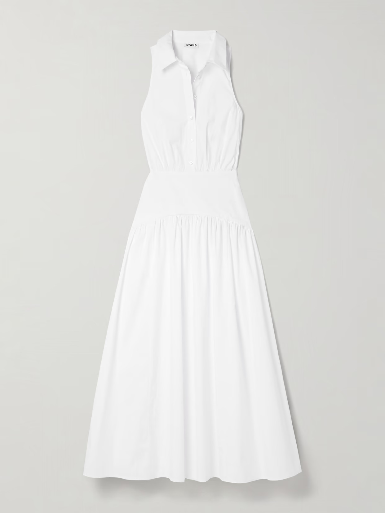 STAUD - Romy Gathered Cotton-blend Poplin Maxi Dress - White | NET-A-PORTER (US)