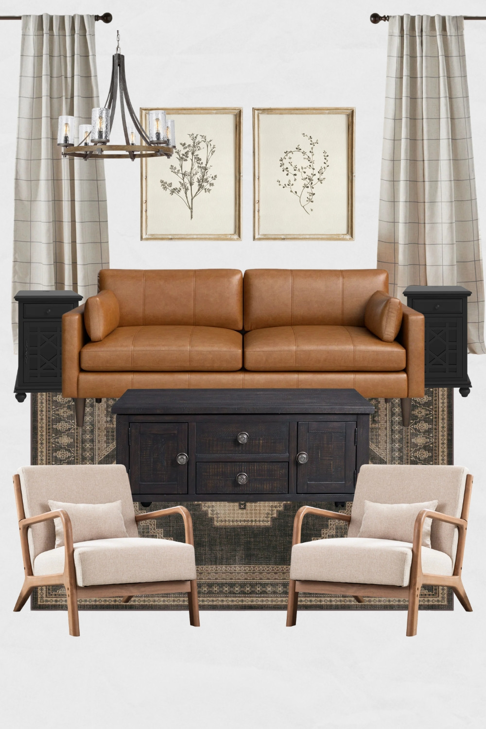 Leather Couch Modern Farmhouse Moodboard, Mid-Century Modern Living Room Design Ideas, Leather Couch Design Ideas, Modern Farmhouse Area Rug, Modern Farmhouse Accent Chairs

#modernfarmhouse #midcenturymodern #livingroomdesign #livingroomdecor #leathercouch  

 #LTKSpringSale #LTKHome #LTKSaleAlert