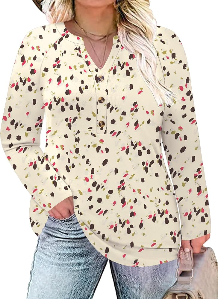TFSDOD Plus Size Tops for Women Raglan Long Sleeve V Neck T Shirt Color Block Tunic Casual Loose ... | Amazon (US)