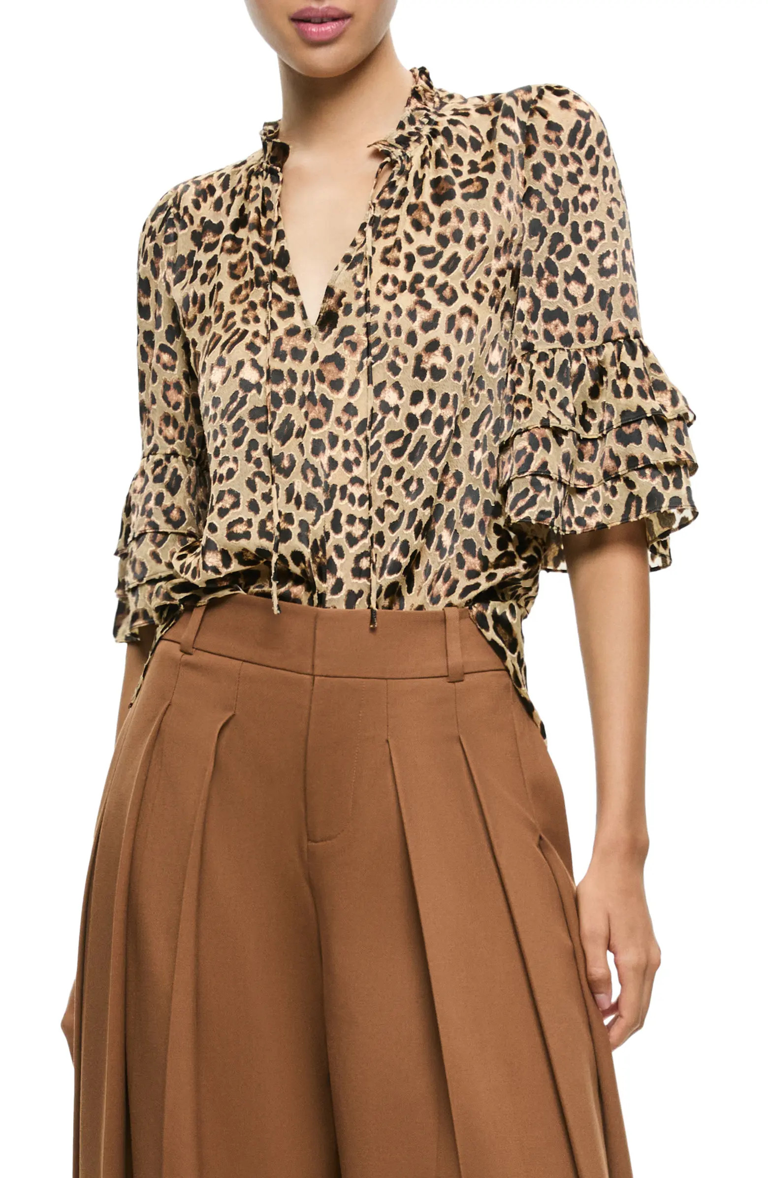 Willa Leopard Print Tiered Sleeve Top | Nordstrom