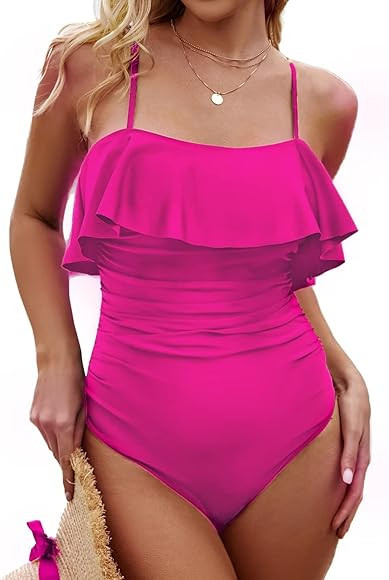 VIMPUNEC Ruffle Tummy Control Swimsuits for Women Ruched Cutout One Piece Swimsuit Lace Up Elegant B | Amazon (US)