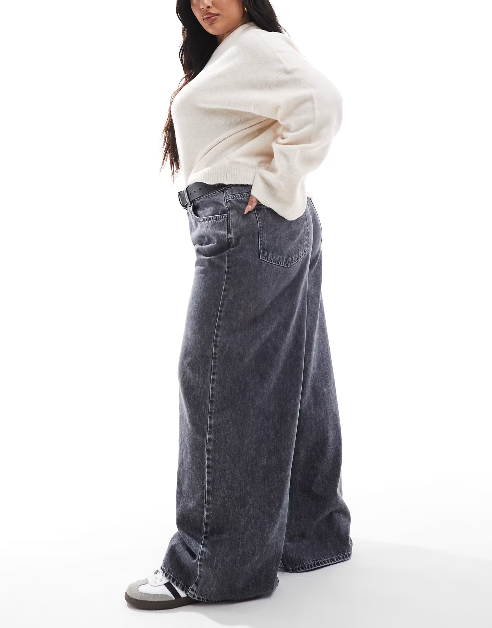 ASOS DESIGN Curve soft wide leg jeans in gray | ASOS (Global)