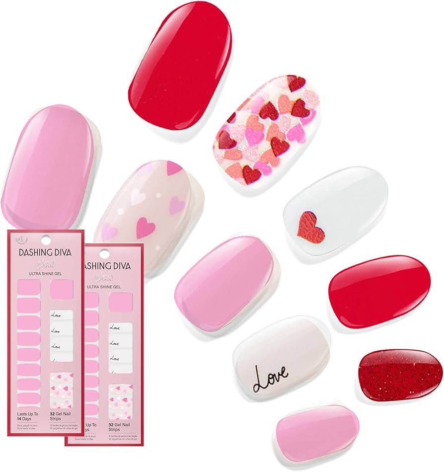 Dashing Diva Valentine Gloss Nail Strips Bundle - So In Love | Girl Crush & Heart to Heart | UV F... | Amazon (US)