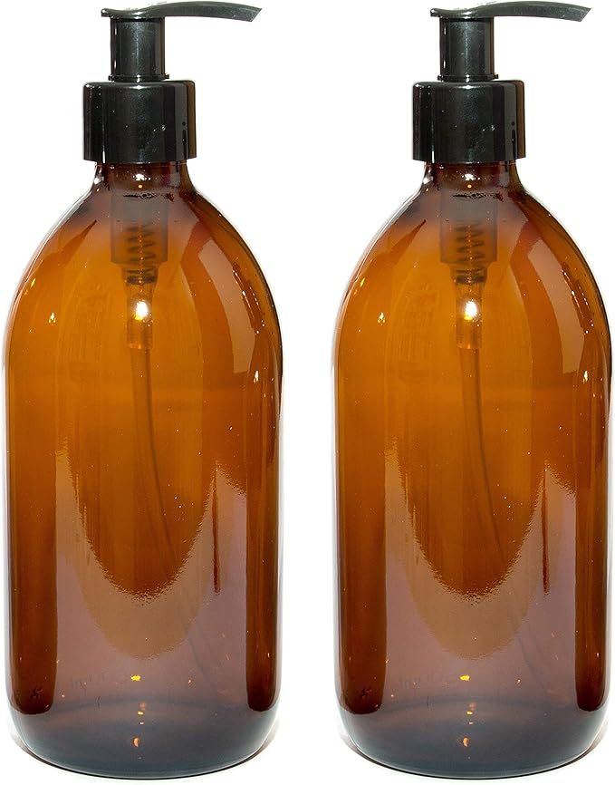 Aura 500ml Amber Glass Bottles with Black Pumps - Pack of 2 | Amazon (UK)