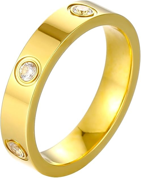 YCSLYW Ladies Stainless Steel Ring Love Friendship Ring Golden high polishing, low allergy Weddin... | Amazon (US)