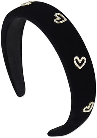 AIUPUOC Valentine Thick Headbands for Women French Heart Rhinestone Black Velvet Headband Elegant... | Amazon (US)